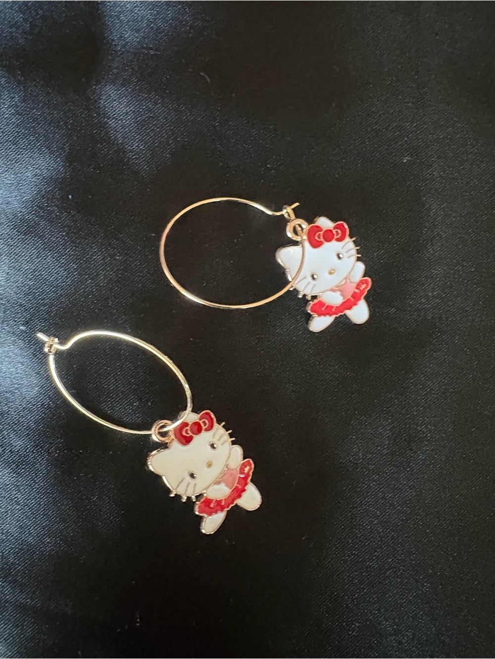Hello Kitty Hoop Earrings with White and Red Enamel Charms